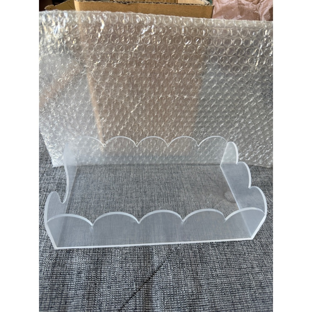 Clear Acrylic Scalloped Guest Towel Holder Rectangular Napkin Tray Vanity Decor